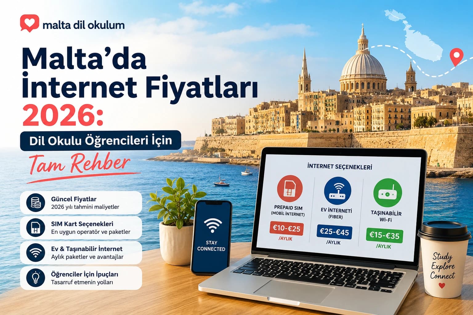Malta'da İnternet Fiyatları 2026: Dil Okulu Öğrencileri İçin Tam Rehber